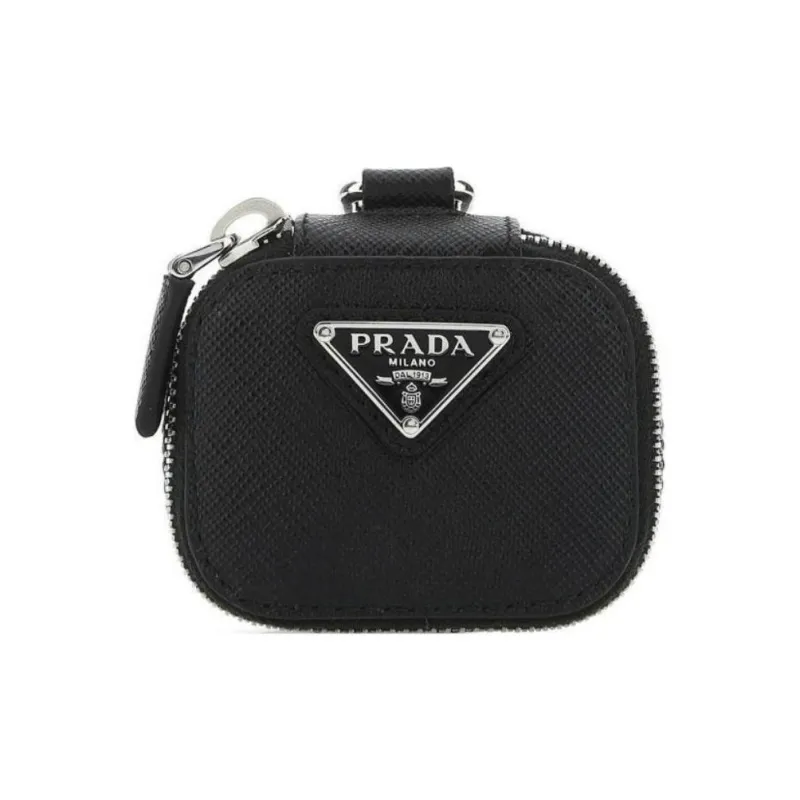 PRADA Cross Grain Leather Air Pods Protective Cover Shoulder Bag, Crossbody Bag Regular Women's Black-0