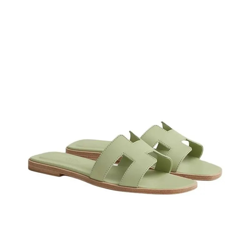 HERMES Oran Slide Slippers Women's Green-1