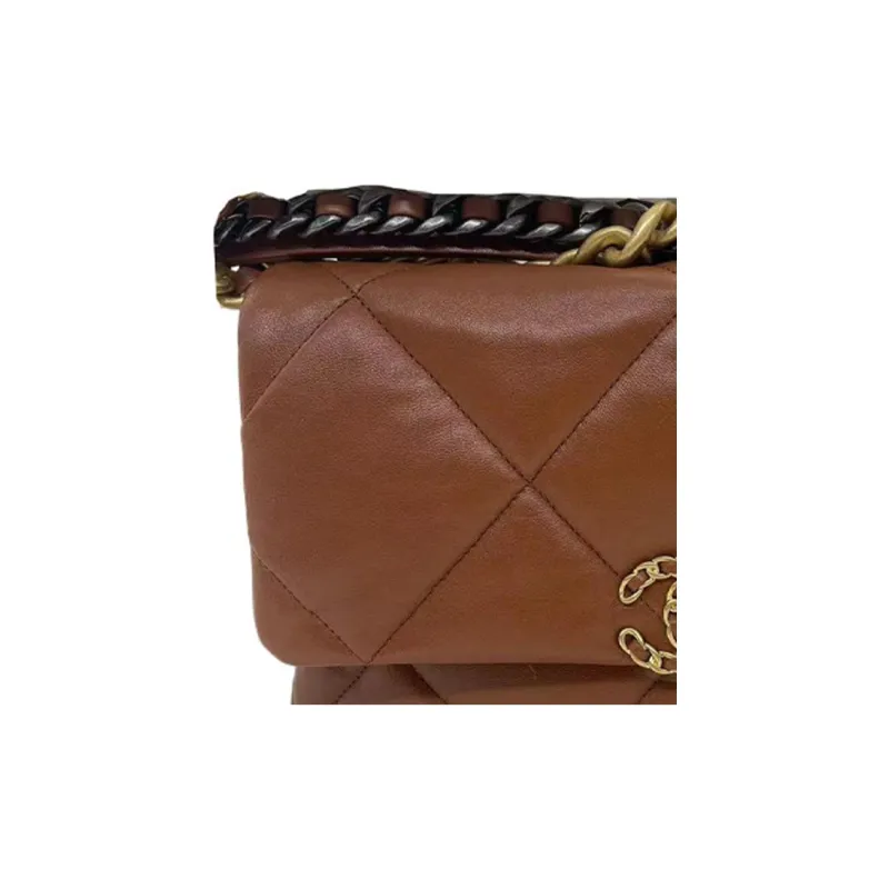 CHANEL 19Bag Lambskin Crossbody Bag, Shoulder Bag Tubas Women's Brown-2