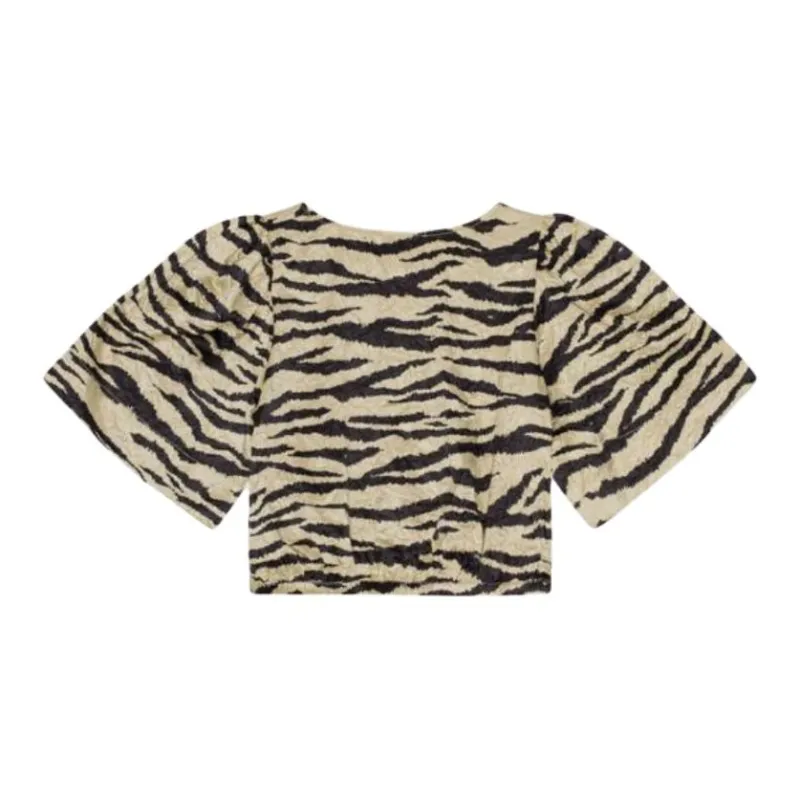 GANNI Zebra print Crinked Cropped T shirt-1