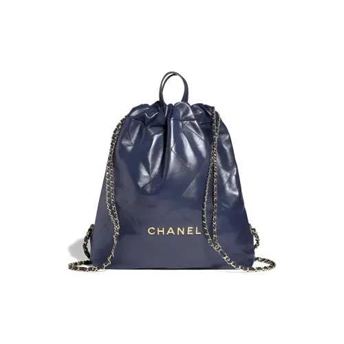 CHANEL 22SS Spring And Summer 22Bag Cow Leather Portable Backpack Unisex Dark Blue
