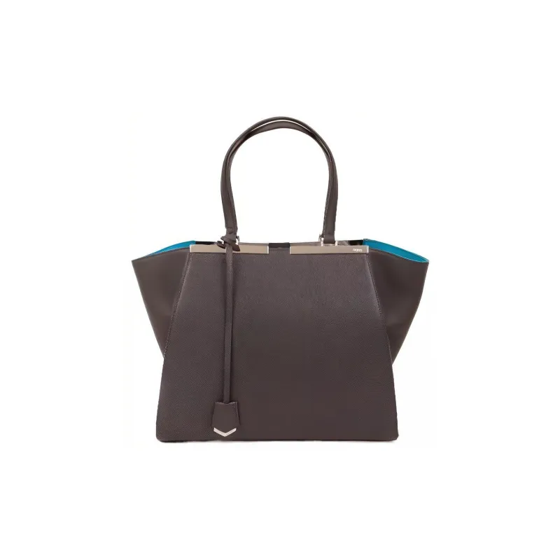 FENDI Textured Leather Tote Bag Shopping Bag Handbag Shoulder Bag Women's Gray-0