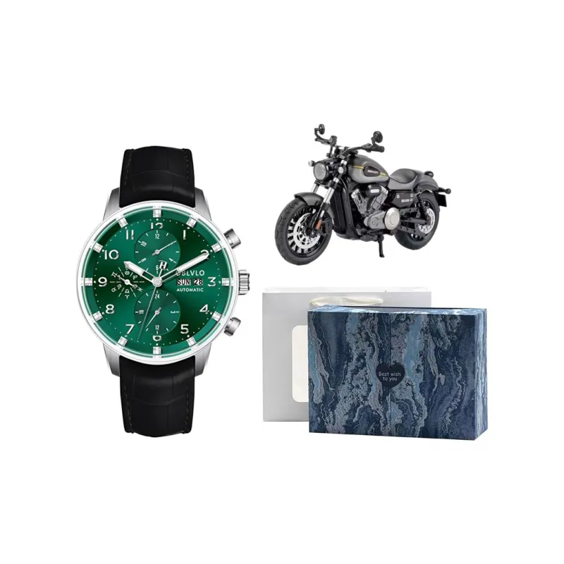 OBLVLO Automatic Mechanical Movement Leather Watch Bands Watch Men's Watches White Dial-10