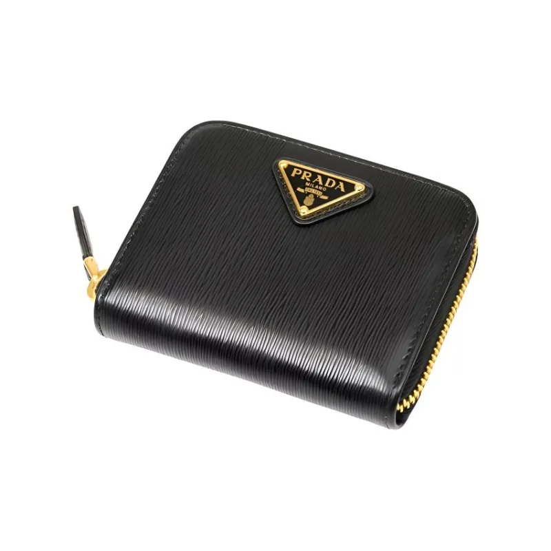 PRADA Leather Coin Purse Women's Black-2