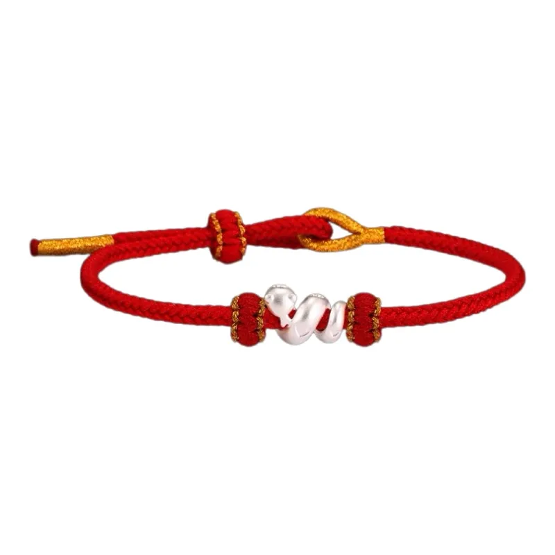 YINI Zodiac Year Coiled Snake Red String 999 Fine Silver Bracelets Unisex-11