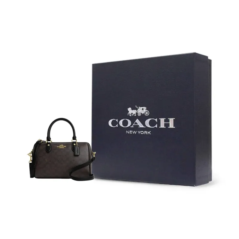 COACH Rowan Artificial Leather Shoulder Bag, Crossbody Bag, Handbag Medium Size Women's Walnut-6