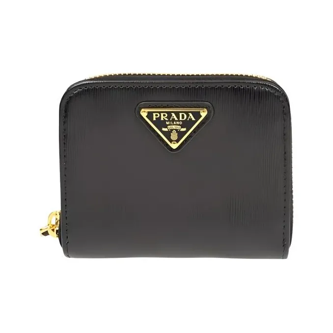 PRADA Leather Coin Purse Women's Black-0
