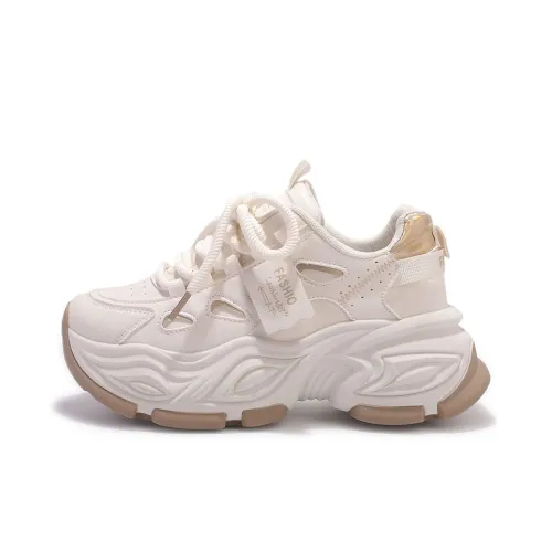 Shen Linsen Cushioning, Slip Resistant, And Abrasion Resistant Low Top Chunky Sneakers Women's Beige Gold