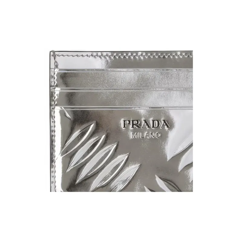 PRADA Shiny Leather Card Holder Men's Silver-3