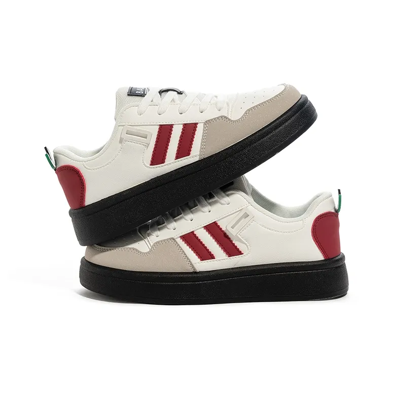 Babaya Anti Slip And Wear Resistant Breathable Low Top Skateboard Shoes Women's White Burgundy-4