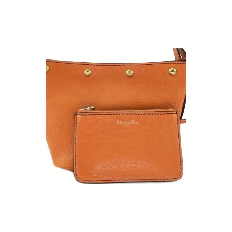 DIOR Cow Leather One Shoulder Handbag Women's Orange Red-3