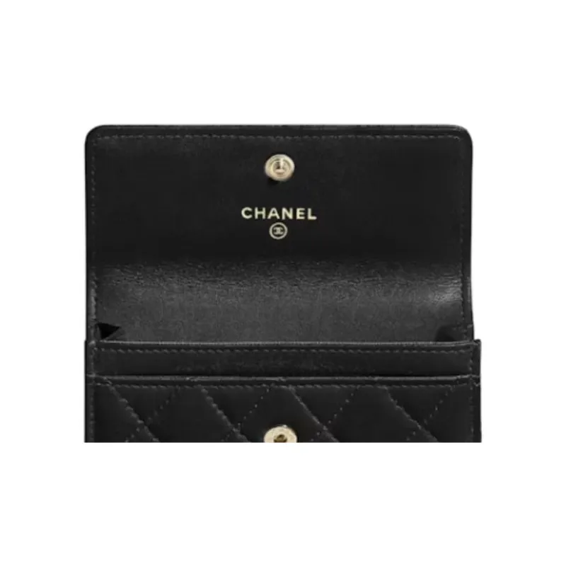 CHANEL Leboy Sheepskin Coin Purse, Card Holder Women's Black-4