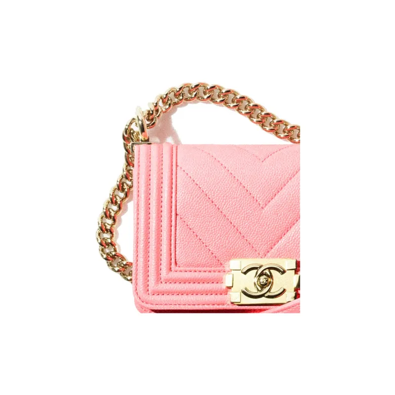 CHANEL 22SS Grain Embossed Calfskin Flap Bag Handbag, Shoulder Bag, Crossbody Bag Mini Women's Coral Pink-3