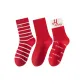 Plain Socks+Horizontal Stripes+Ribbed Cuff Happy