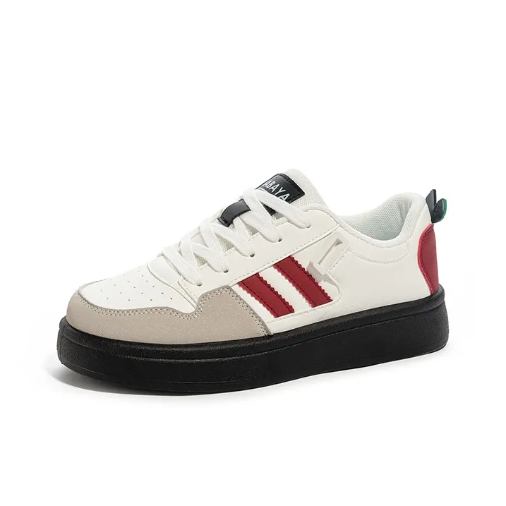 Babaya Anti Slip And Wear Resistant Breathable Low Top Skateboard Shoes Women's White Burgundy-1