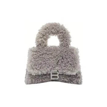 Balenciaga Furryhourglass Polyester One Shoulder Crossbody Controller Handbag Mini Women's Gray