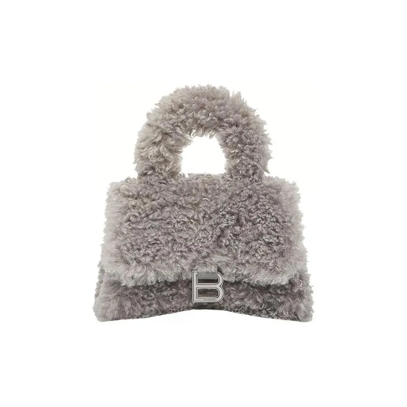 Balenciaga Furryhourglass Polyester One Shoulder Crossbody Controller Handbag Mini Women's Gray-0