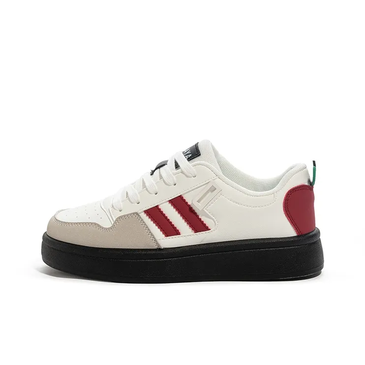 Babaya Anti Slip And Wear Resistant Breathable Low Top Skateboard Shoes Women's White Burgundy-0