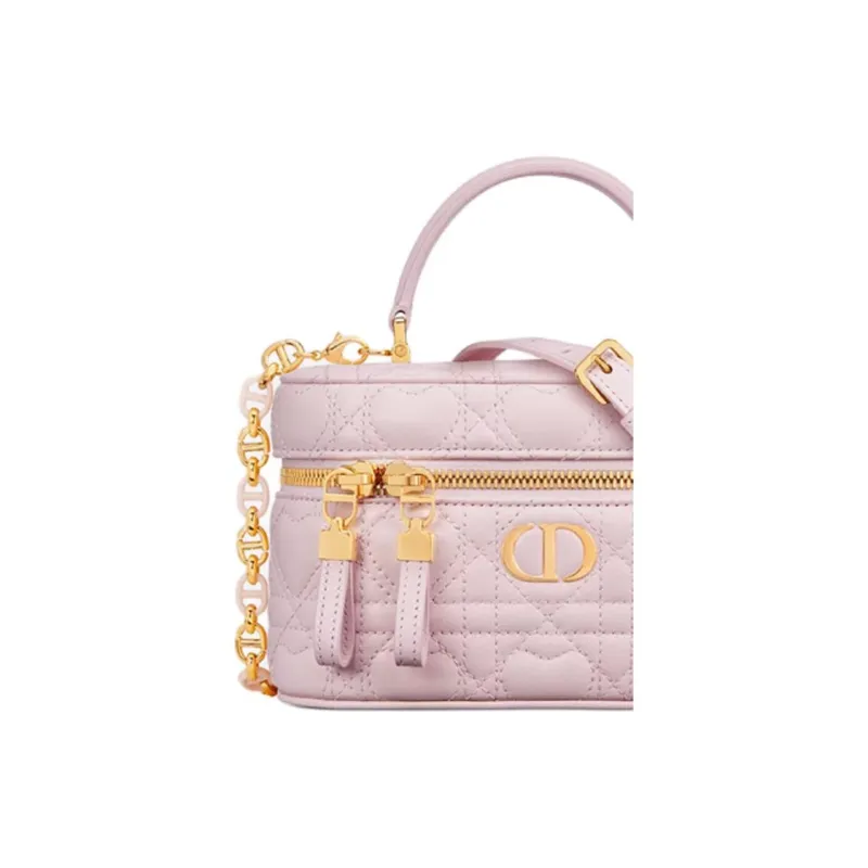 DIOR Caro Lambskin Makeup Bag, Shoulder Bag, Crossbody Bag, Handbag Mini Women's Pink-5