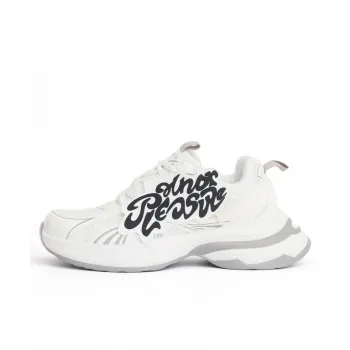 PAIN OR PLEASURE Abrasion Resistant Low Top Chunky Sneakers Unisex White Gray