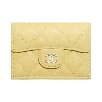 CHANEL Classic Flap CF Cow Leather Card Holder, Wallet Small Size Women's Yellow