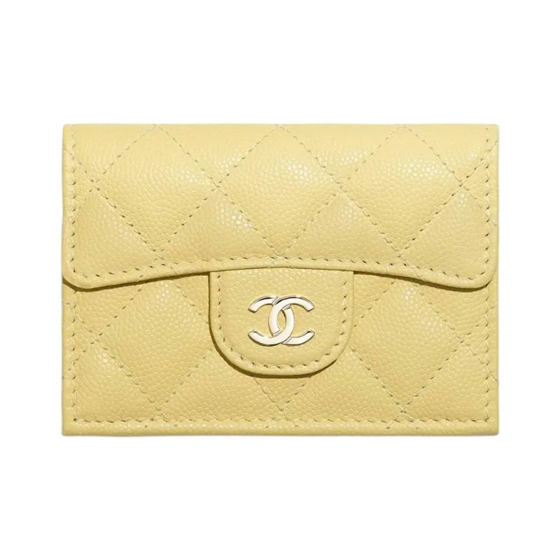 CHANEL Classic Flap CF Litchi Grain Cow Leather Card Holder, Wallet Trumpets Women's Yellow-0