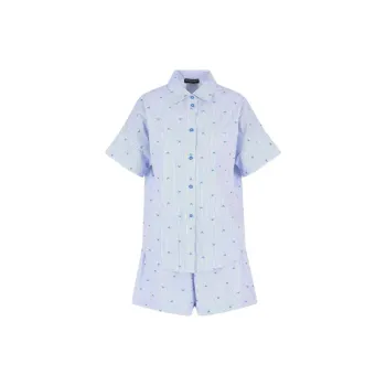 EMPORIO ARMANI Pyjama Shirt And Shorts With Striped Motif And All over Eagle Logo