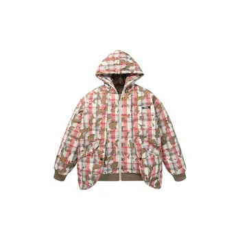 GENANX Puffer Jacket Unisex Pink Green Check/Beige Yellow