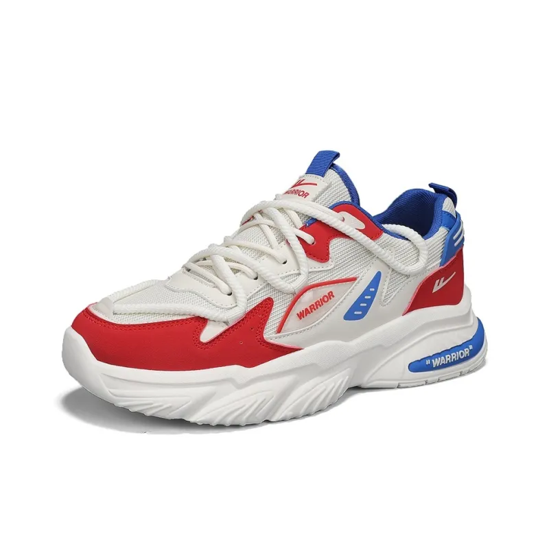 Warrior Durable Breathable Lightweight Low-Top Chunky Sneakers Men's Beige Red Blue-2