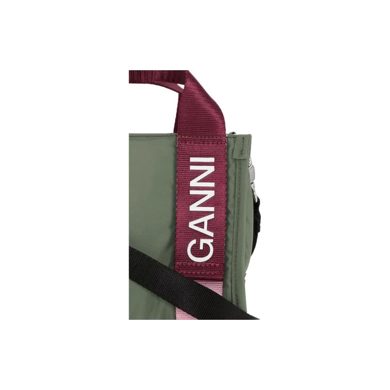 GANNI Recycled Polyester Tote Bag Shopping Bag Shoulder Bag Crossbody Bag Handbag Mini Women's Green-3
