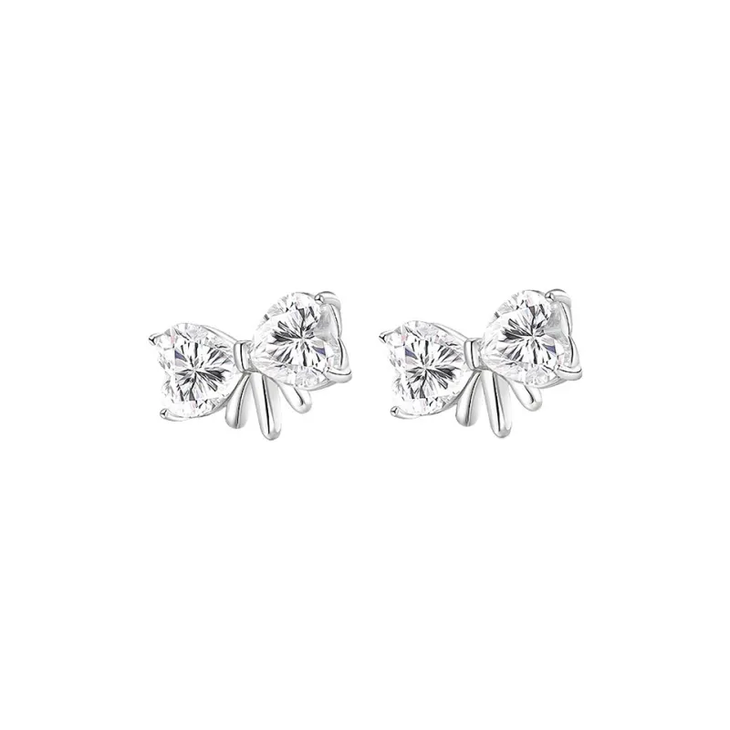 Silver 925 Sterling Silver Bowknot Stud Earrings Women's Silver-0