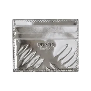 PRADA Shiny Leather Card Holder Men's Silver