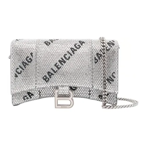 Balenciaga Hourglass Calfskin Hourglass Bag Chain Wallet Shoulder Bag Crossbody Bag Women's Silver