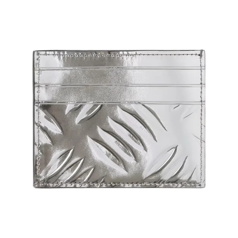 PRADA Shiny Leather Card Holder Men's Silver-2
