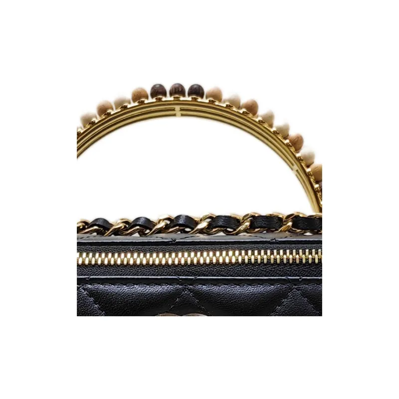 CHANEL Wooden Decoration Box Bag, Shoulder Bag, Crossbody Bag Women's Black-3
