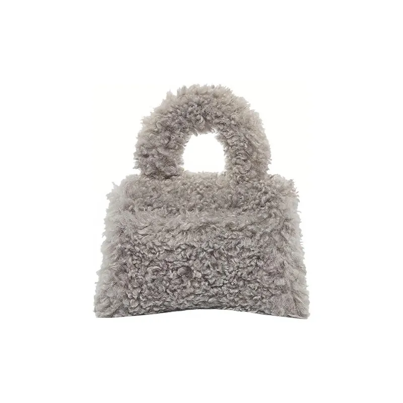 Balenciaga Furryhourglass Polyester One Shoulder Crossbody Controller Handbag Mini Women's Gray-1