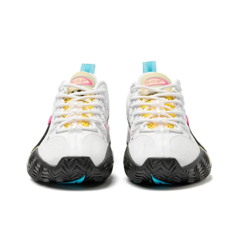 LiNing Abrasion Resistant Breathable Low Top Basketball Shoes Unisex White-3