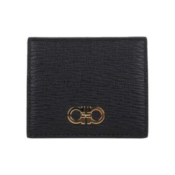 FERRAGAMO GANCINI Cow Leather Wallet Men's Black