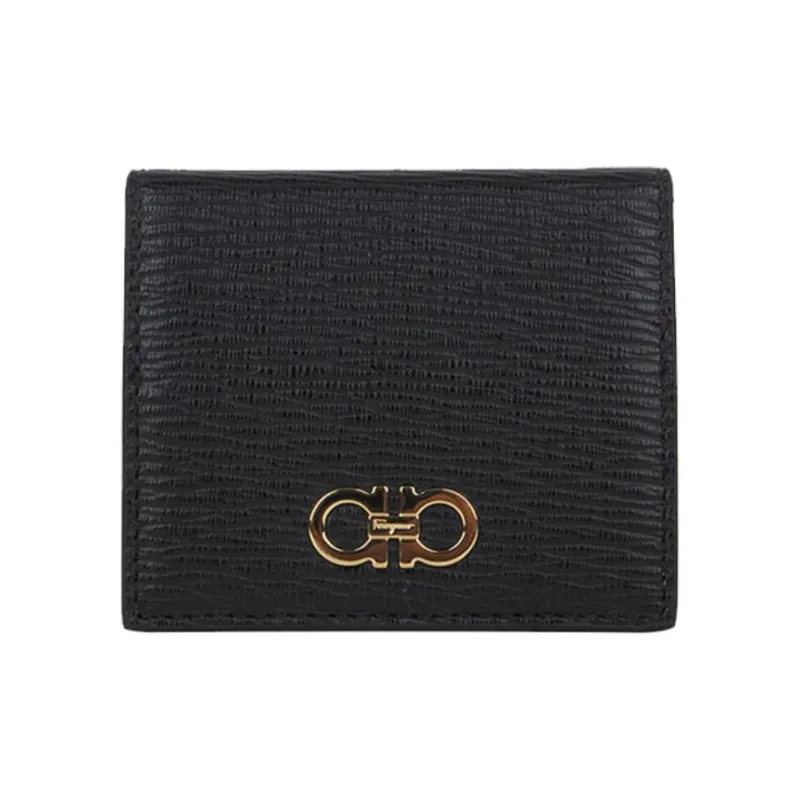 FERRAGAMO GANCINI Cow Leather Wallet Men's Black-0