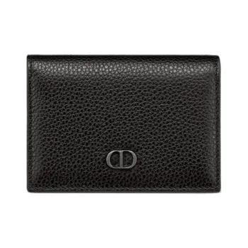DIOR Grained Calfskin Business Card Holder Zero Wallet Card Holder Unisex Black