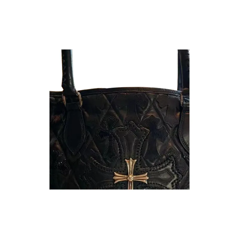 Chrome Hearts Leather Tote Bag Shopping Bag Shoulder Bag Handbag Women's Black-2