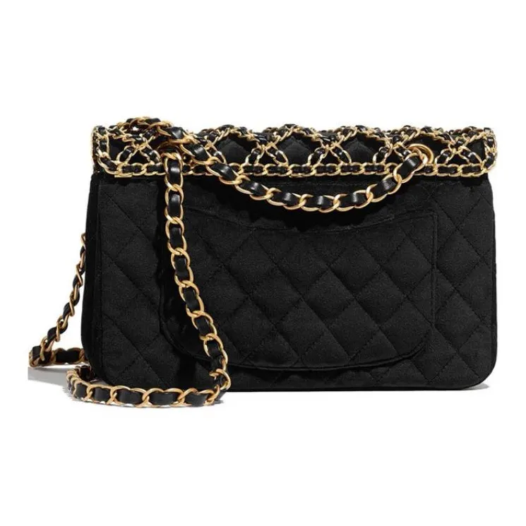 CHANEL Velvet Fabric Shoulder Bag, Crossbody Bag Women's Black-1