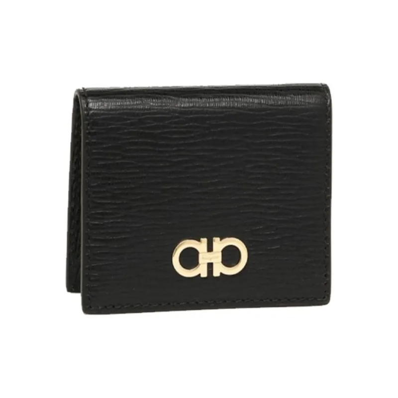 FERRAGAMO GANCINI Cow Leather Wallet Men's Black-1