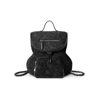 INJOYLIFE Cow Leather Backpack Medium Size Unisex Snow Fleece Black