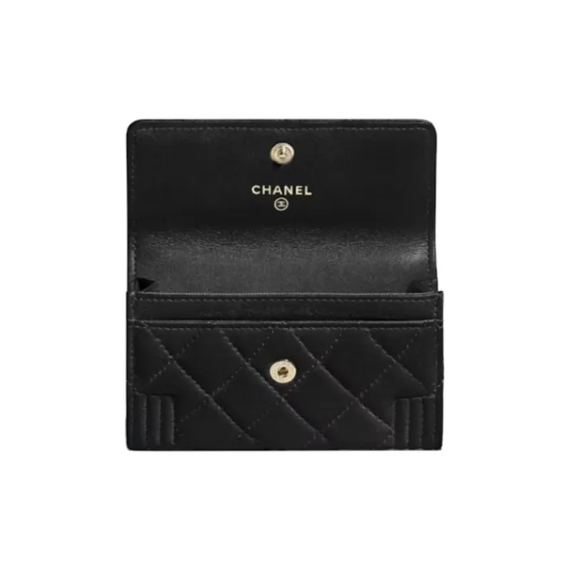 CHANEL Leboy Sheepskin Coin Purse, Card Holder Women's Black-2