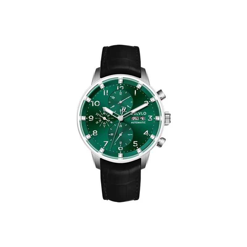 OBLVLO Automatic Mechanical Movement Leather Watch Bands Watch Men's Watches White Dial-11