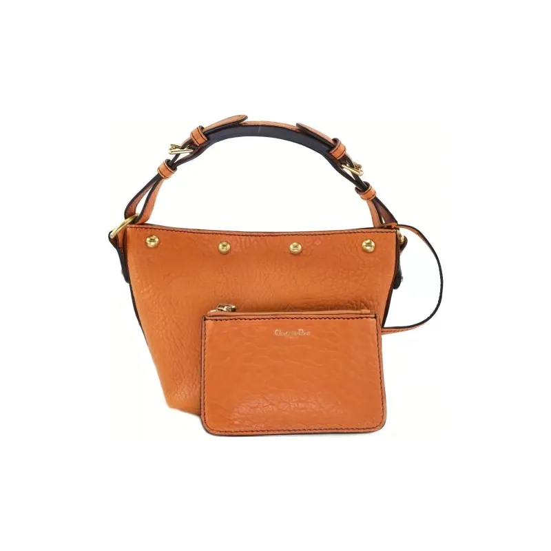 DIOR Cow Leather One Shoulder Handbag Women's Orange Red-0