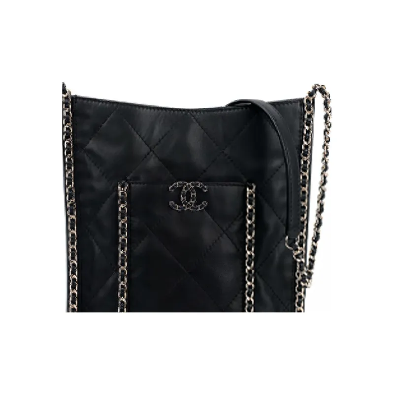 CHANEL Cow Leather Tote Bag, Shopping Bag, Tote Bag, Hippie Bag, Shoulder Bag, Crossbody Bag Trumpets Women's Black-4