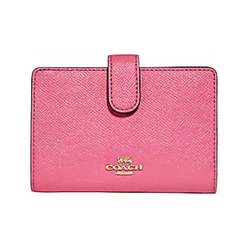 COACH Corner Zip Canvas With Cross-Stitch Leather Wallet Small Size Women's Pink