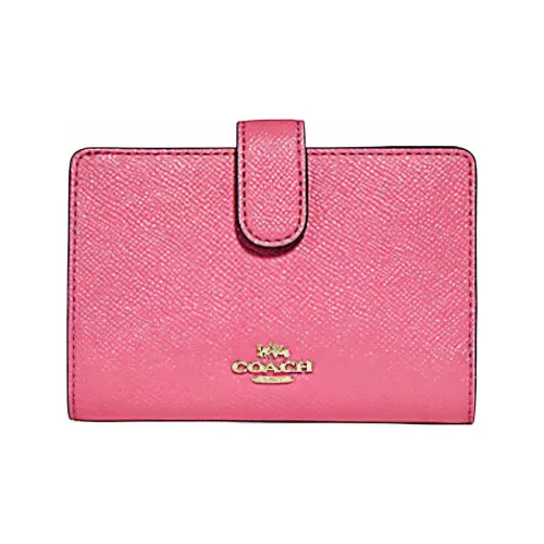 COACH Corner Zip Canvas With Cross Stitch Leather Wallet Small Size Women's Pink